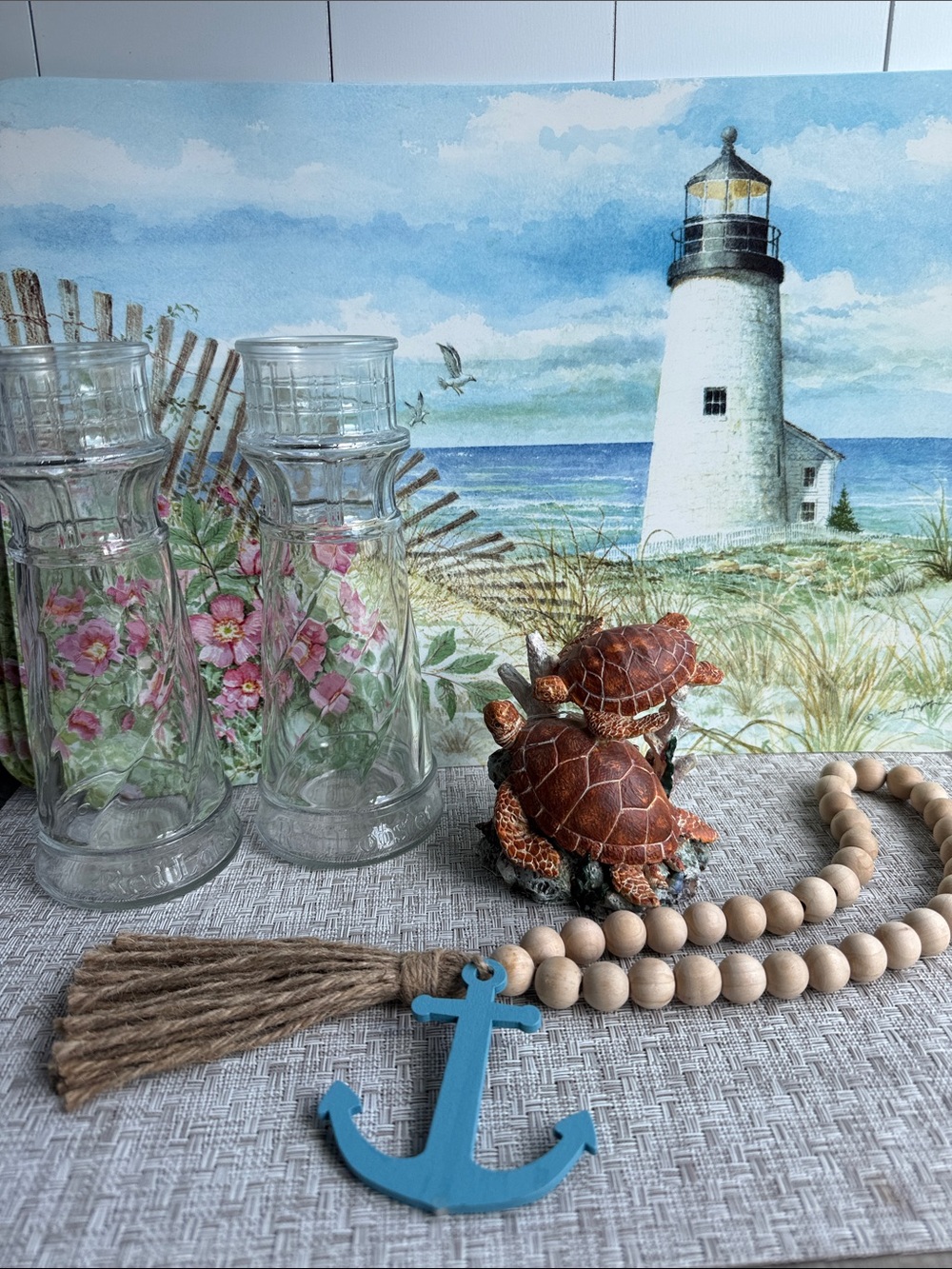 Beach Lighthouse Placemats Vases loggerhead Russ Sea Turtles anchor beads Ocean